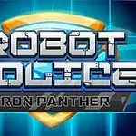 ROBOT POLICE: IRON PANTHER라는 텍스트와 방패 모양의 그래픽이 있는 이미지