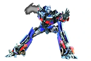 파란색과 빨간색의 로봇이 액션 자세를 취하고 있는 이미지