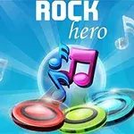 파란 배경에 ROCK hero라는 글자와 함께 다양한 색상의 음악 노트와 원형 버튼들이 있는 이미지