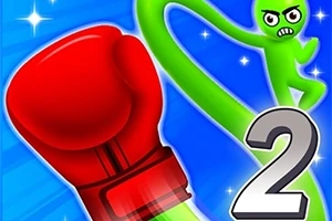 녹색 캐릭터가 파란 배경에서 빨간 권투 장갑을 끼고 있는 이미지