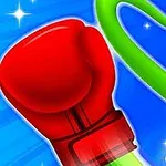 녹색 캐릭터가 파란 배경에서 빨간 권투 장갑을 끼고 있는 이미지