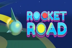 푸른 하늘을 배경으로 빛나는 구와 함께 ROCKET ROAD라는 알록달록한 텍스트가 있는 이미지