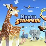 카우보이 모자를 쓴 사람이 동물들과 함께 들판을 달리는 모습