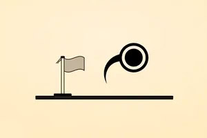 검은색 원형 캐릭터가 깃발 옆에 위치한 단순한 디자인의 이미지