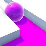 핑크색 공이 흰색 트랙 위에서 굴러가고 있는 모습