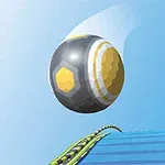 노란색과 회색이 섞인 공이 파란색 트랙 위로 떠오르는 모습