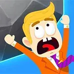 금발머리의 만화 캐릭터가 무서운 표정으로 큰 회색 물체를 바라보고 있다