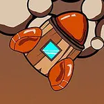 주황색과 갈색으로 된 작은 우주선이 배경의 바위들 사이에 있는 이미지