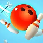 빨간색 볼링공이 세 개의 흰색 볼링 핀을 쓰러뜨리는 이미지입니다