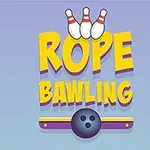 노란색과 보라색 글씨로 ROPE BAWLING이 적혀 있고, 위에는 볼링 핀과 아래에는 볼링공이 있는 이미지
