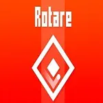 빨간 배경에 흰색 마름모와 작은 점이 있는 심볼 위에 Rotare라는 텍스트가 있는 이미지