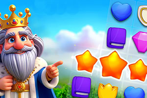 왕관을 쓴 왕과 별, 하트, 도형 모양의 컬러 블록들이 있는 이미지