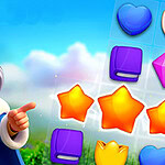 왕관을 쓴 왕과 별, 하트, 도형 모양의 컬러 블록들이 있는 이미지