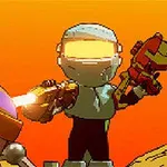 우주 헬멧을 쓴 캐릭터들이 기계 장비를 들고 있는 장면