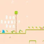 밝은 배경 위에 파란색 토끼와 당근이 있는 단순한 픽셀 아트 스타일의 장면