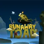 왕관을 쓴 두꺼비가 나무 조각상 위에 앉아 있으며 주변에 나비와 파란 배경이 있는 장면