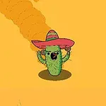 선인장이 커다란 소몰이를 쓰고 있는 모습