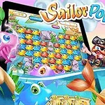 알록달록한 물고기 퍼즐 게임 화면과 인어, 해적 캐릭터가 있는 이미지