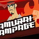 붉은 배경에 칼을 들고 있는 머리띠를 한 사무라이 전사의 일러스트