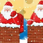 눈 내리는 장면에서 굴뚝 위에 서 있는 산타클로스가 두 개의 비슷한 이미지로 나란히 놓여 있다