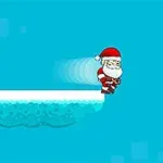 산타클로스가 눈 덮인 플랫폼 위를 뛰어넘는 모습