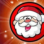 산타클로스 얼굴 그림이 반짝이는 배경 위에 중심에 위치해 있다