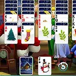 크리스마스 테마의 카드 배열과 산타클로스가 있는 이미지
