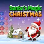 산타클로스가 눈 덮인 배경에 작은 집과 크리스마스 장식이 있는 풍경