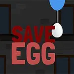 파란 풍선에 매달린 달걀과 함께 SAVE EGG라는 텍스트가 있는 어두운 벽 배경의 그림