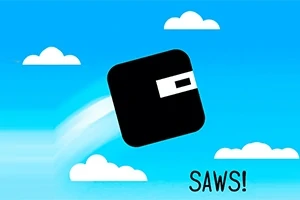 파란 하늘 배경에 검은 사각형이 구름 위로 날아오르고 있으며, 이미지 하단에는 SAWS!