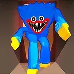 파란색 털을 가진 캐릭터가 갈색 배경의 좁은 통로에서 날카로운 이빨을 드러내며 다가오는 장면