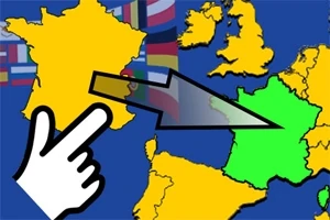 유럽 지도 위에 손가락 아이콘이 프랑스를 가리키는 이미지