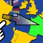 유럽 지도 위에 손가락 아이콘이 프랑스를 가리키는 이미지