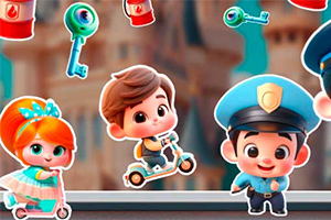 귀여운 캐릭터들이 놀이기구와 함께 등장하는 장면