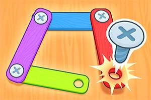 다양한 색상의 나무 막대가 나사로 연결된 모습