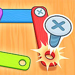 다양한 색상의 나무 막대가 나사로 연결된 모습