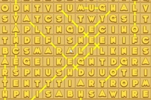 노란색 배경에 알파벳 글자가 빽빽하게 배열되어 있으며, 중앙에는 삼각형 아이콘과 노란색 선이 교차하고 있습니다