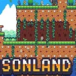 픽셀 스타일의 플랫폼 위에 다양한 식물과 도구가 배치된 풍경 이미지, 아래쪽에 SEASONLAND라는 텍스트가 표시되어 있다