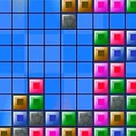 파란색 배경에 여러 색상의 사각형 블록들이 겹쳐져 쌓여 있는 모습