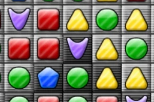 다양한 색상의 기하학적 모양들이 격자무늬에 배열된 이미지