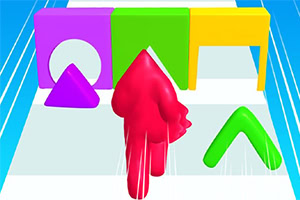 빨간 캐릭터가 다양한 모양의 장애물을 통과하며 달리는 모습