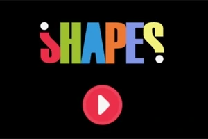 검은 배경에 다채로운 색상의 SHAPES 글자와 빨간색 재생 버튼이 있습니다