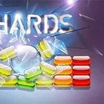 SHARDS라는 단어와 함께 부서진 유리 조각들이 알록달록한 블록 위에 흩어져 있는 이미지