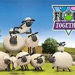 여러 마리의 양이 초원에 모여 있는 모습과 Flock Together 로고