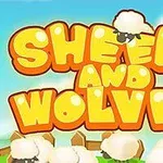 Sheep and Wolves라는 노란색 문자와 양들이 만화 스타일로 그려진 이미지입니다