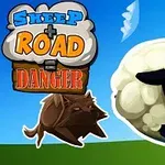 푸른 하늘 아래 양과 늑대가 등장하는 만화 스타일의 이미지