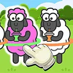 세 마리의 양이 각자 다른 색의 후프와 음료를 들고 있는 장면