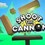 밝은 하늘과 나무 배경에 대포로 나무 상자를 쏘는 이미지