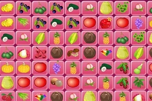 다양한 과일과 채소 이미지가 분홍색 격자 배경에 배열되어 있습니다