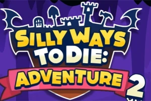 보라색 배경 위에 성과 박쥐 날개가 있는 Silly Ways to Die: Adventure 2라는 제목이 쓰여져 있다
